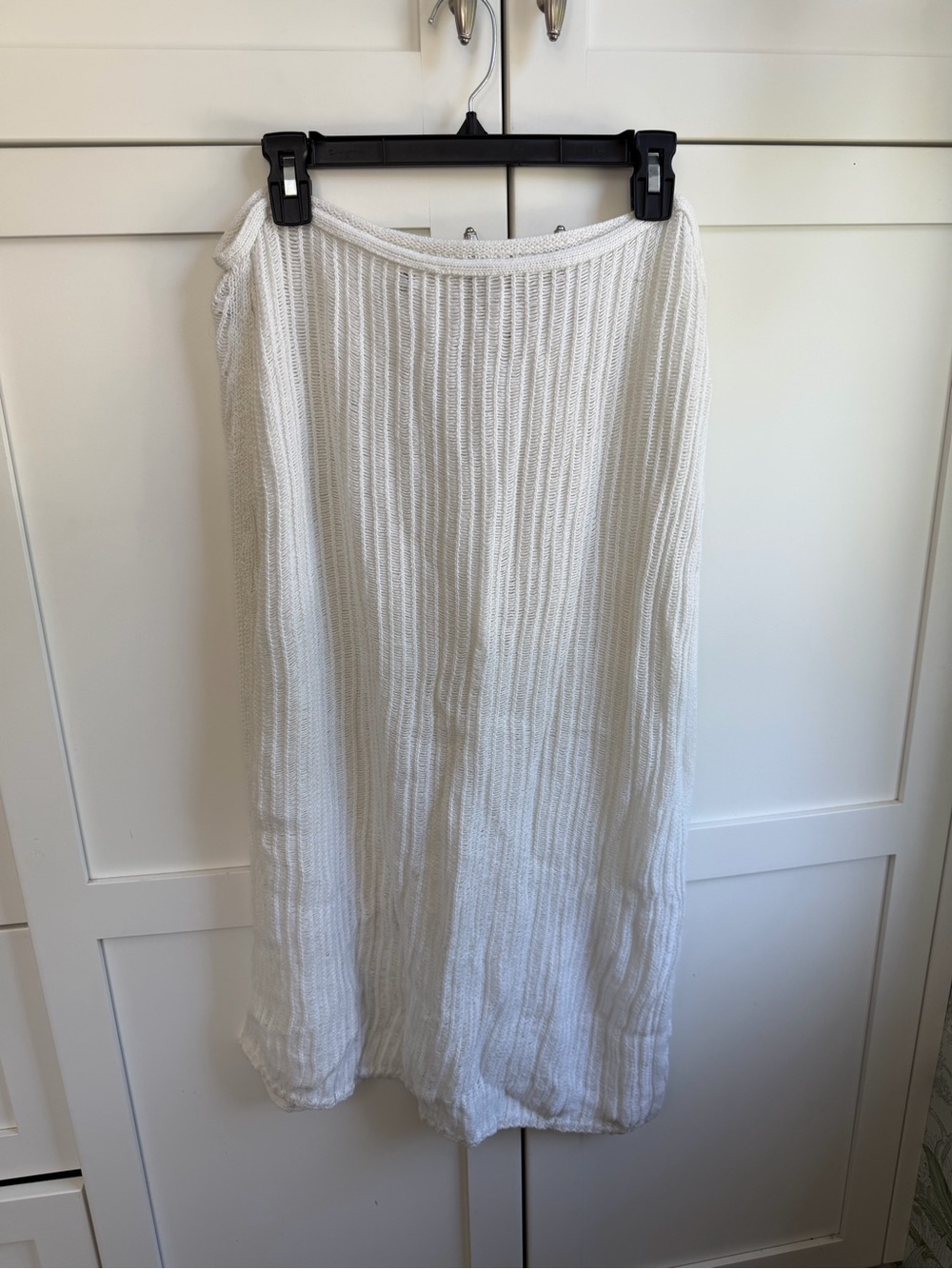 aerie White Ribbed Knit Midi Skirt